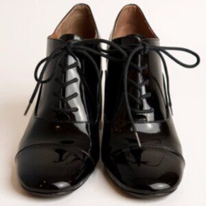 Calvin Klein Black Patent Leather Oxford Heels Lace-Up Block Heel Shoes Size 11